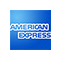 American Express logo on blue background.